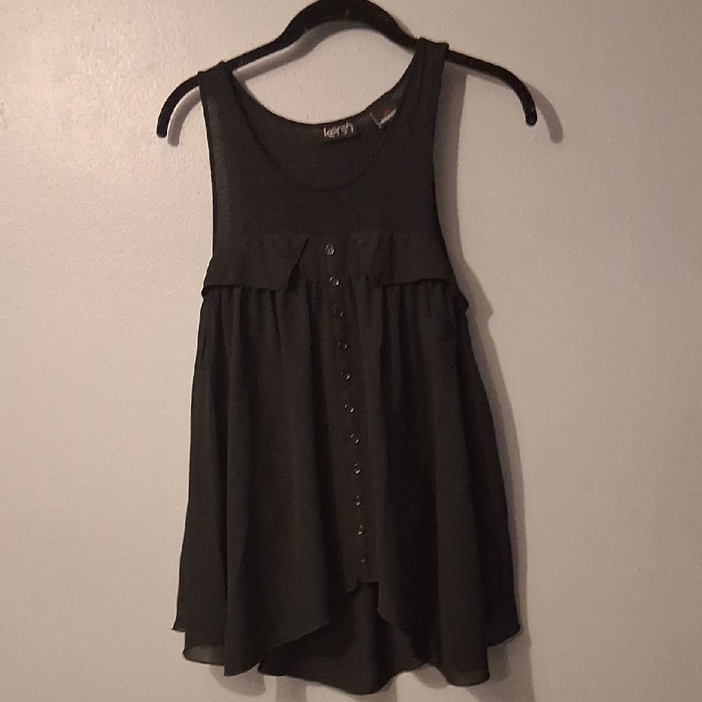 Final $5 Kersh Black Sleeveless Button-Front Hi-lo Tank Top. Sz. P/S Black.